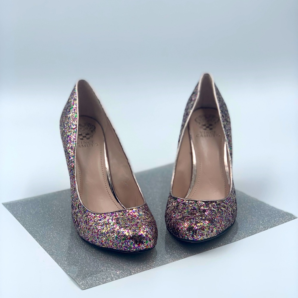 Vince Camuto women’s Vasili pump Sz. 9.5 rainbow/steel glitter pre-owned